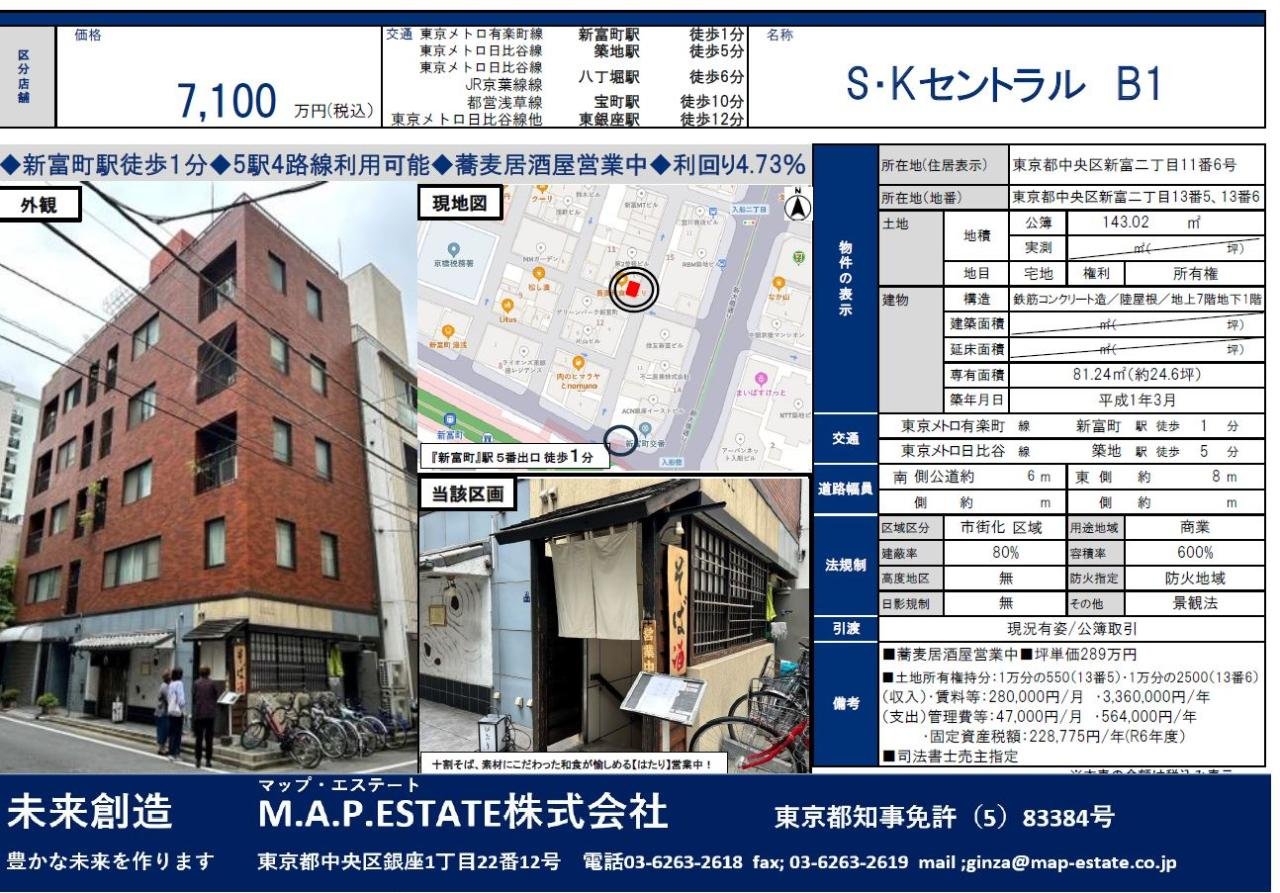 区分店舗7100万円